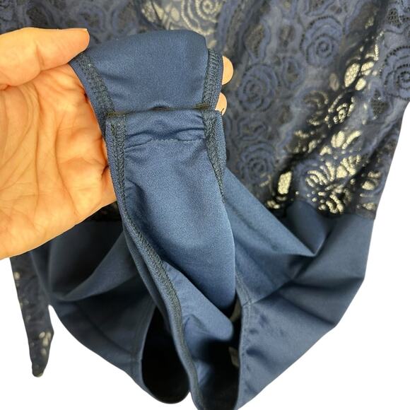 Boohoo Navy Blue  Plunge V Neck Lace Long Sleeve Bodysuit Size 14 - Picture 9 of 10